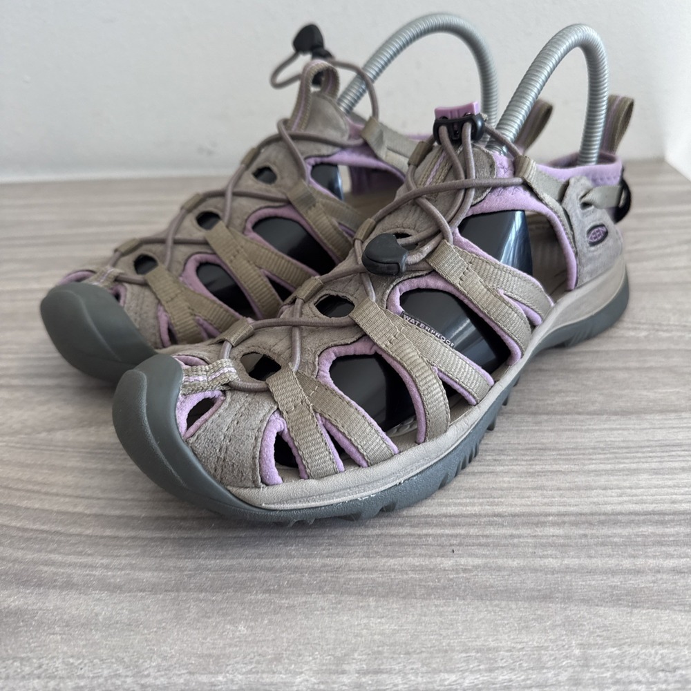 KEEN Whisper Womens  Size 9 Tan Gray Purple Bungee Sport Outdoor Shoes Sandals - Picture 2 of 11